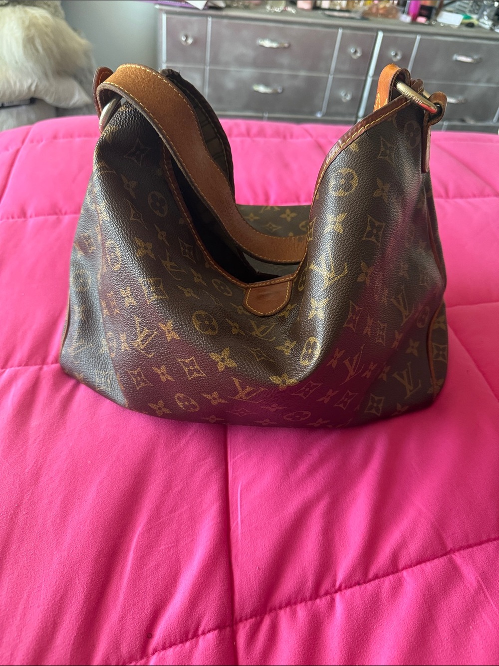 Louis Vuitton Monogram Canvas Shoulder Hobo in Brown and Tan